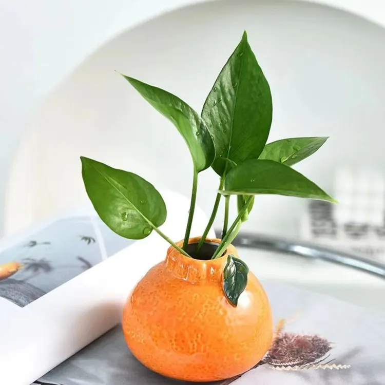 轻奢创意橘子花瓶养绿萝水培花盆花器客厅桌面办公桌花插摆件