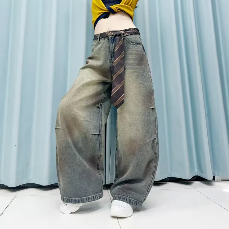 Z8080-裤子2025带腰带设计感复古街头风街舞潮牌辣妹酷飒牛仔裤