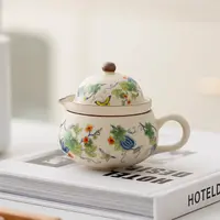 米黄汝窑茶咖杯旅行茶具一壶一杯轻奢陶瓷茶水分离办公室泡茶杯子