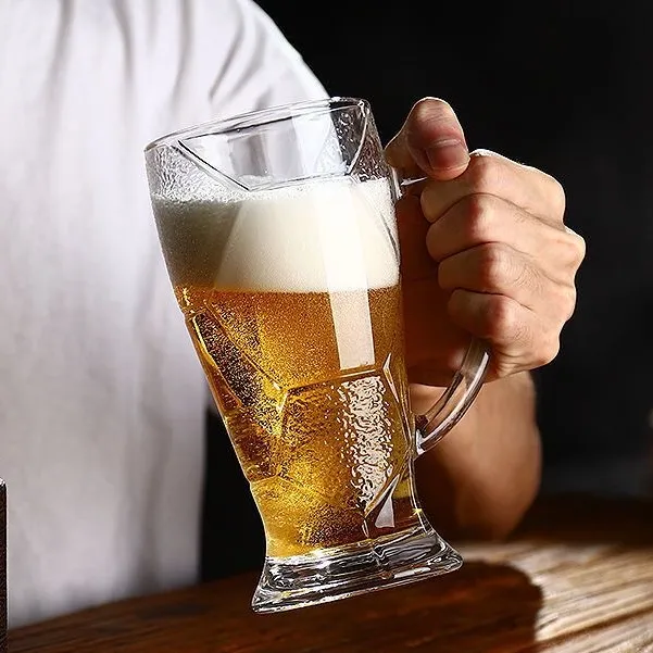【2只装】大容量个性创意足球啤酒杯加厚无铅玻璃带把手玻璃密封罐