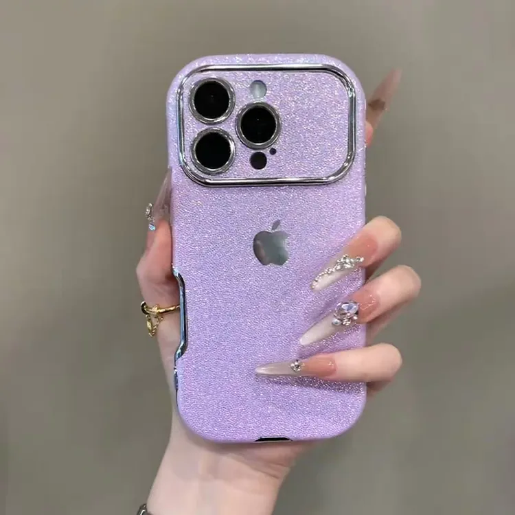 大视窗珠光闪粉适用苹果16promax手机壳iPhone15高级14/13/12简约