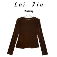 【Lei Jie】后背蕾丝圆领长袖丝绒上衣326