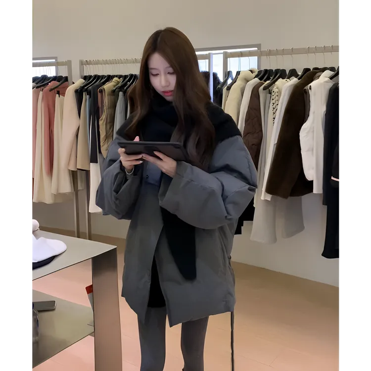 MARIE.COCO韩系新款高级灰设计感面包棉服秋冬保暖加厚外套潮流装