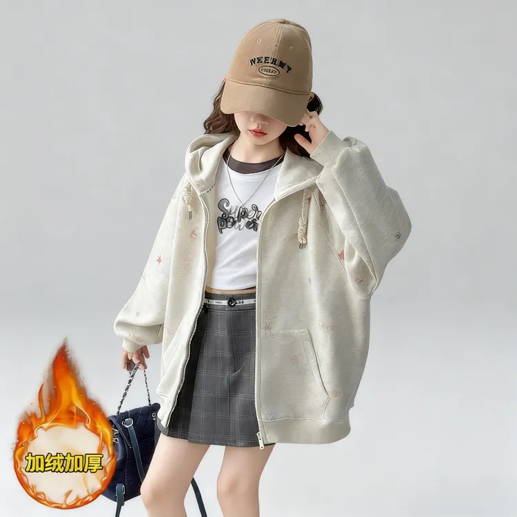 女大童加绒外套2025新款连帽棒球服女孩高品质山系洋气百搭少女风
