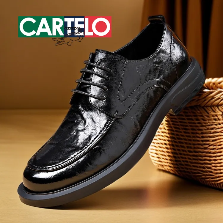 CARTELO/卡帝乐鳄鱼宽底男士休闲皮鞋百搭透气商务厚底软底皮鞋