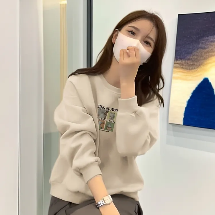 山东即墨卫衣女春秋季加绒卡通印花时尚宽松显瘦洋气减龄长袖上衣