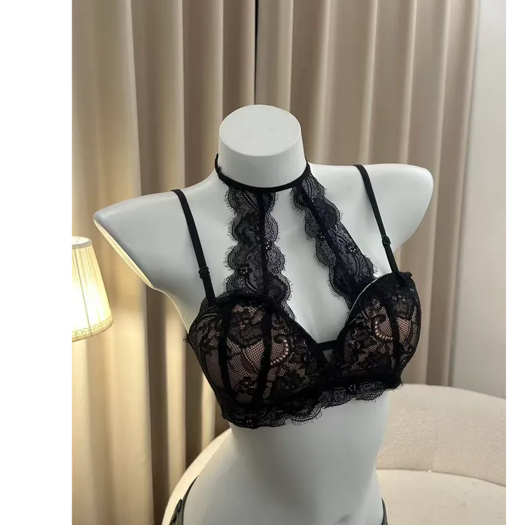 挂脖内衣女小胸聚拢性感蕾丝文胸无钢圈胸罩