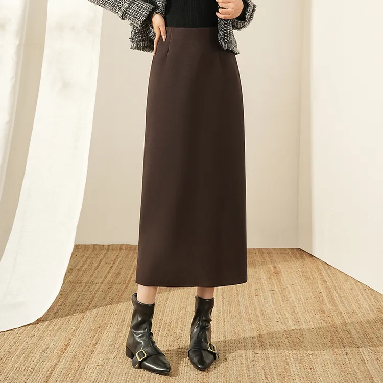 哈弗毛呢包臀裙长裙秋冬女2025新款开叉休闲裙时尚直筒裙过膝裙子