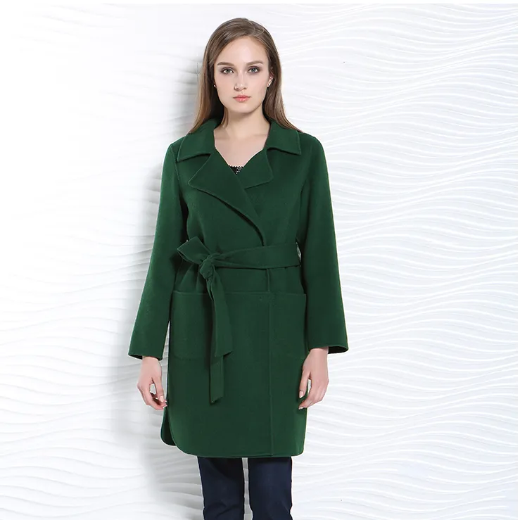 声雨竹女装专柜新款冬装外套翻领腰带设计中长款秋冬款高级外套