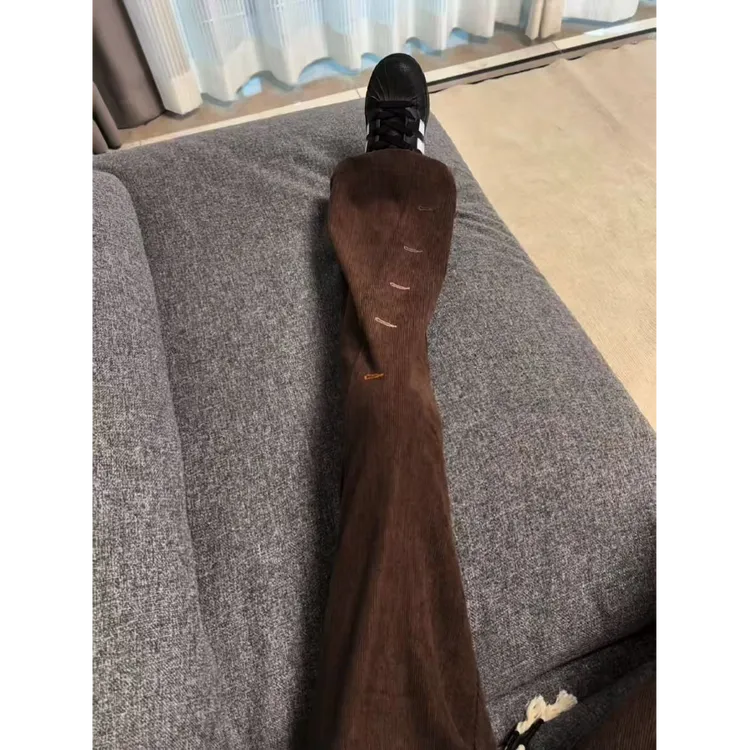 潮牌港风彩色刺绣纽扣眼百搭休闲裤男款冬季新款个性灯芯绒长裤子