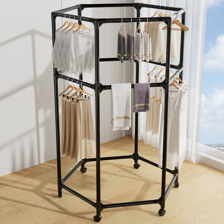 加粗360度可旋转移动落地衣服架加厚简约时尚双层挂衣架晾晒架