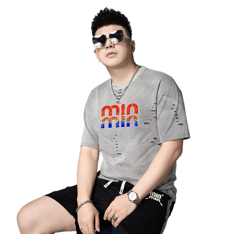 欧洲站重磅个性破洞短袖T恤男2025夏季潮牌宽松圆领休闲男装体恤