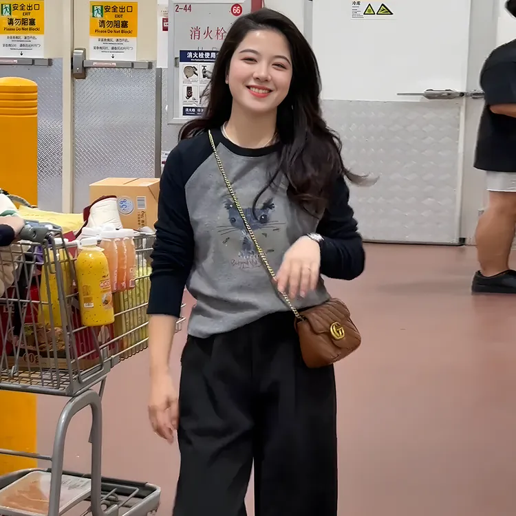 大码女装时尚磨毛插肩袖内搭打底衫秋冬新款胖mm显瘦长袖t恤上衣