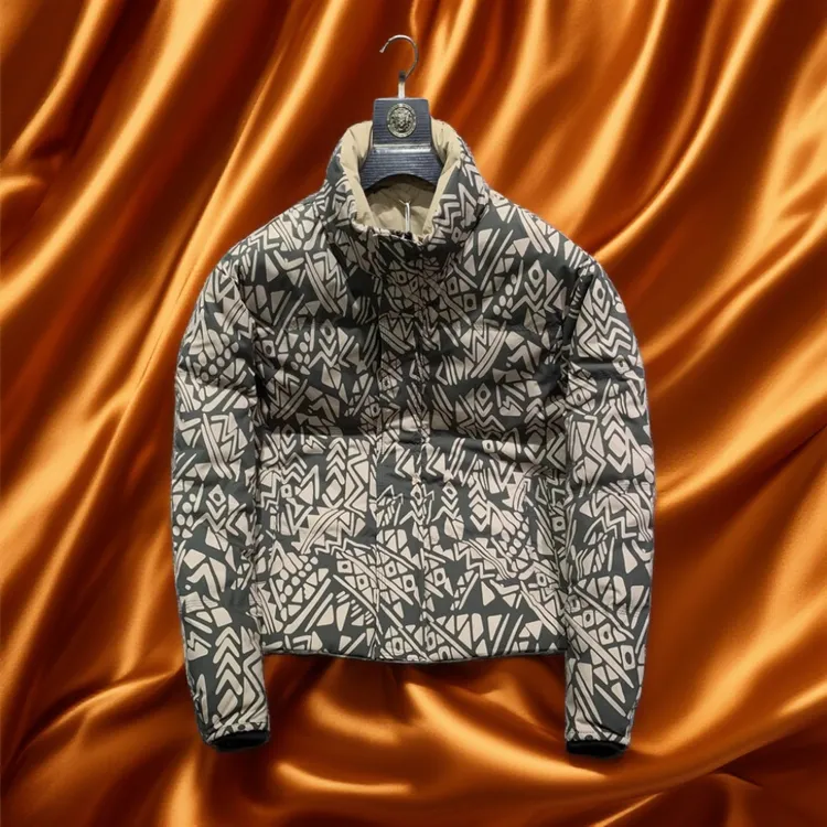 维斯克纳时尚潮牌印花羽绒服男冬季新款时尚宽松立领保暖休闲外套