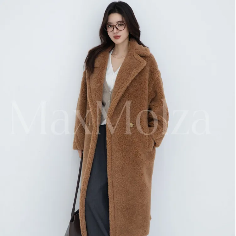 MaxMolza经典泰迪熊长款翻领时尚大衣外套女款