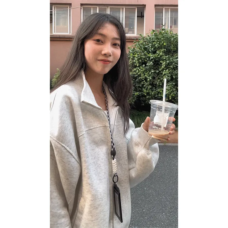 美式重磅卫衣男女款秋冬季宽松百搭休闲立领开衫fitcheck夹克外套