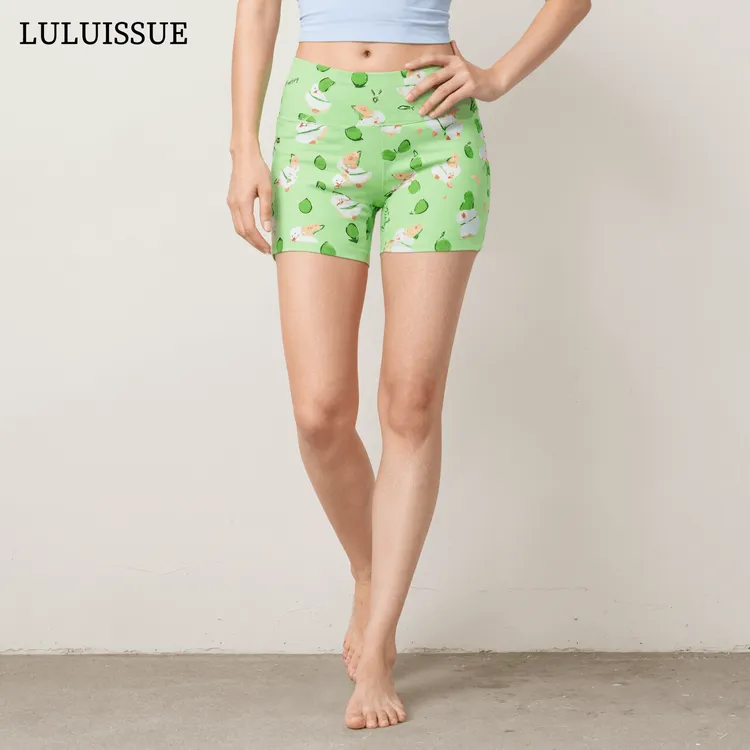 LULUISSUE｜梨好鸭健身高弹不卷边训练裤绿色花花女款健身瑜伽裤
