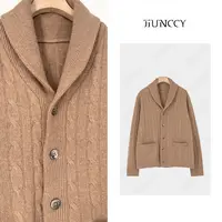 JIUNCCY【仰月】羊绒羊毛混纺立体绞花青果领针织毛衣开衫 52YZZ136