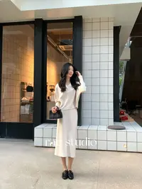 【Rae】高级极简风显瘦时尚廓形长袖半裙两件套r710