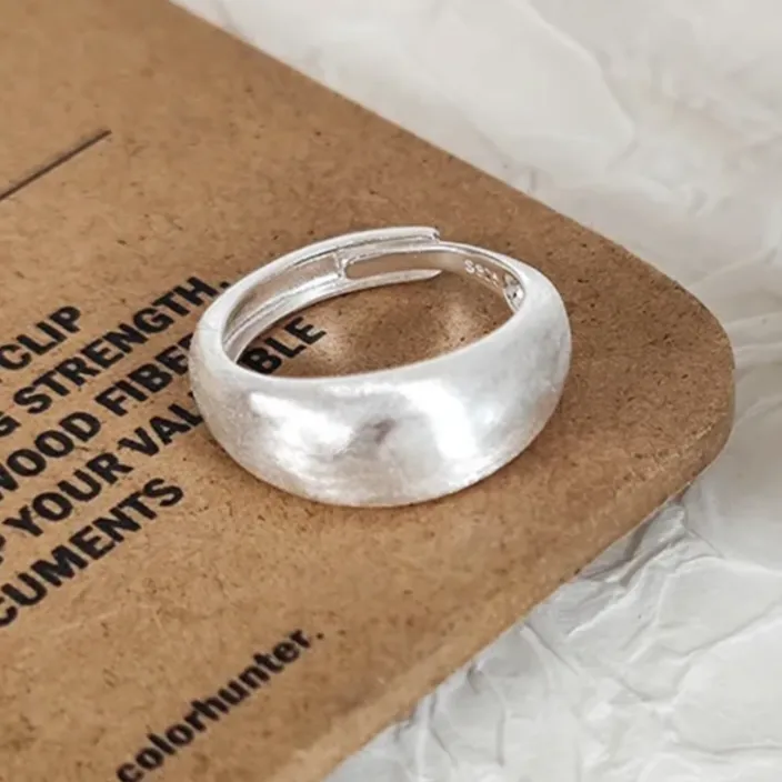 925银戒指 素圈戒指女简约个性食指环古法磨砂开口