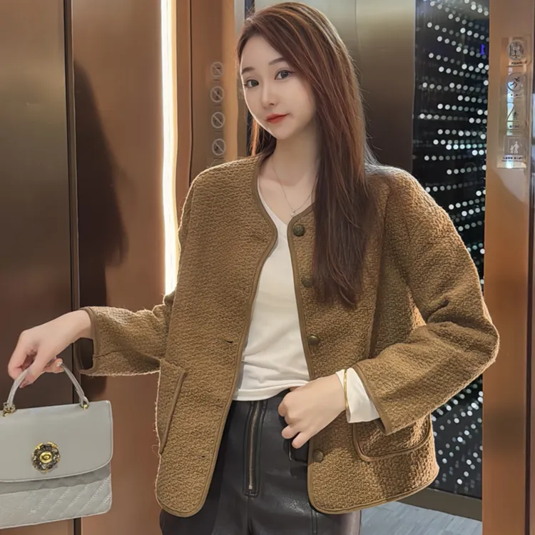 小香风皮毛一体外套女秋冬新款安哥拉红高级感颗粒绒爆款开衫上衣