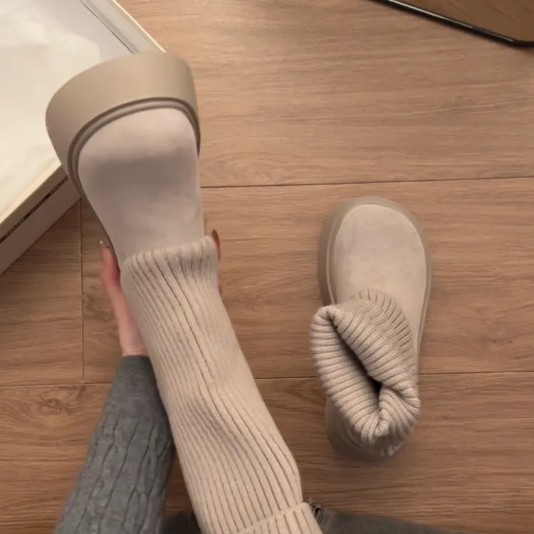 南在南方复古增高厚底中筒靴子女2025新款秋季配裙子显瘦弹力袜靴