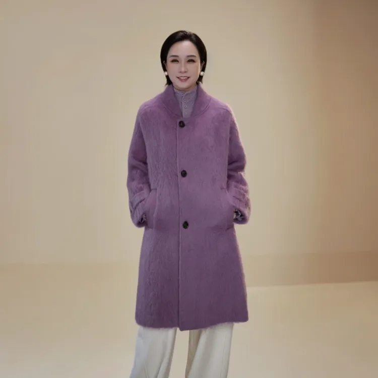 【赞妈甄选】新款羊绒拉绒长款毛呢外套宽松秋冬中长款ZM1998N