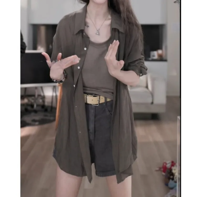 春夏季新款韩版时尚百搭休闲简约宽松衬衫+百搭简约背心LK2502637