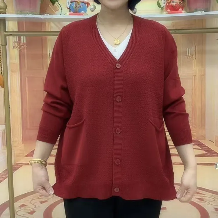 早秋潮流休闲阔太太时髦女装针织毛衣显瘦设计感V领百搭纯色外套