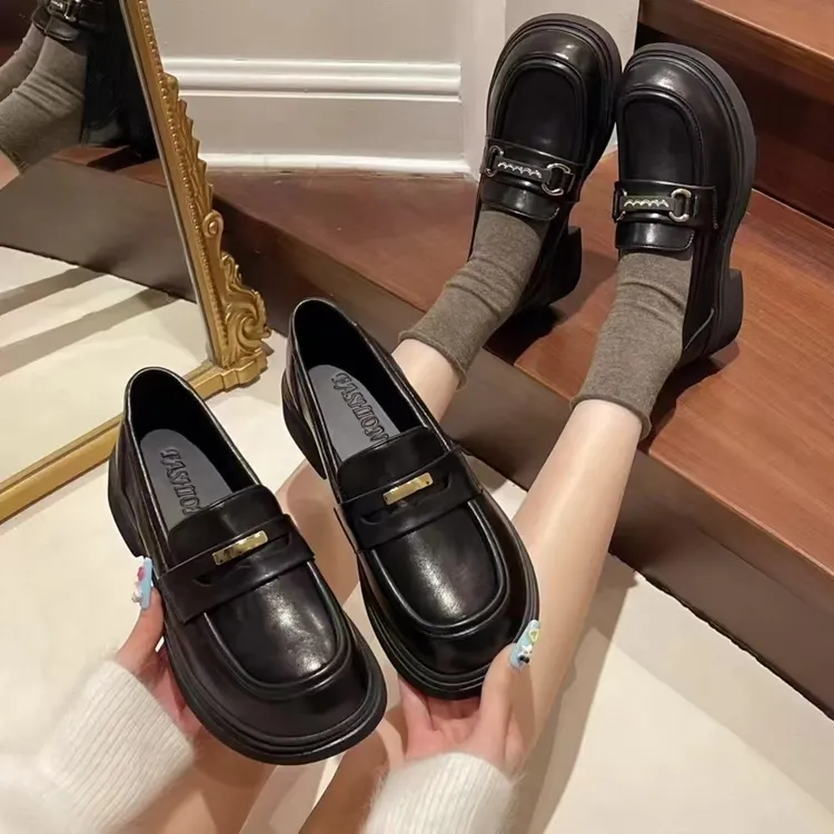 3.5cm乐福鞋女厚底小皮鞋复古2025新款春秋黑色英伦时尚百搭鞋子