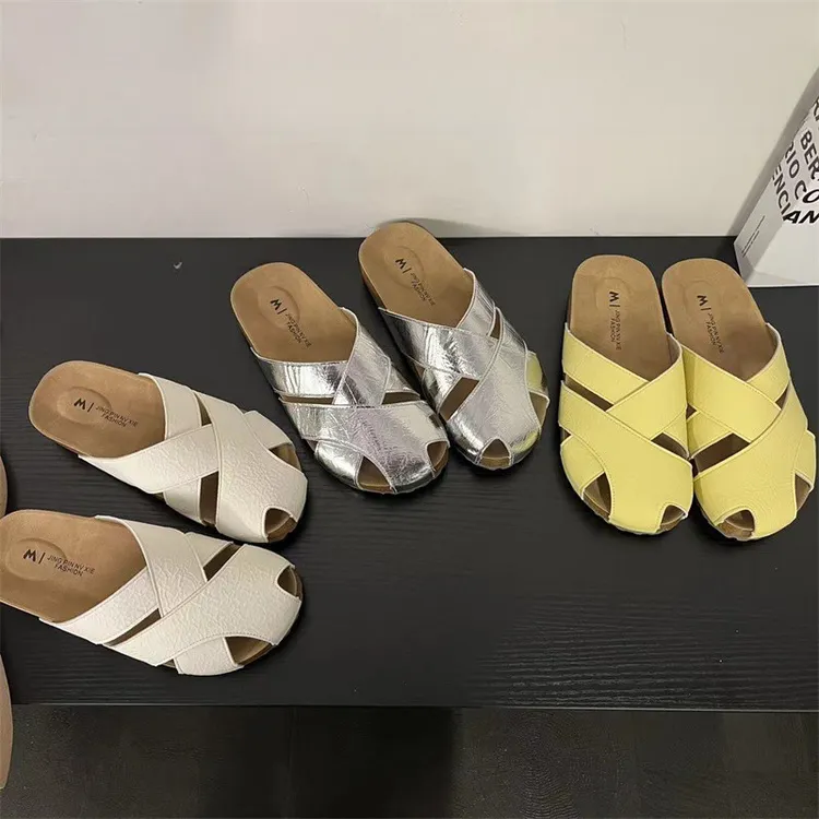 超火韩版包头半拖鞋女款2025夏季新款软底防滑编织一脚蹬懒人拖鞋