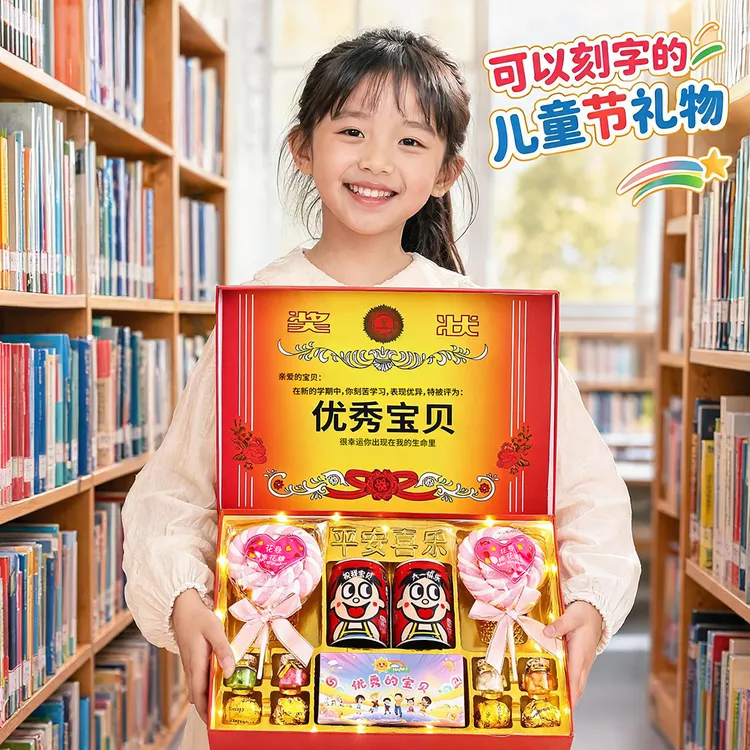 【免费刻字】61六一儿童节礼物送孩子男女生巧克力糖果高档奖状礼盒商品图