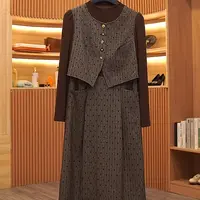 常规款A字裙长袖套头常规中长裙秋季显瘦大码连衣裙ff3225