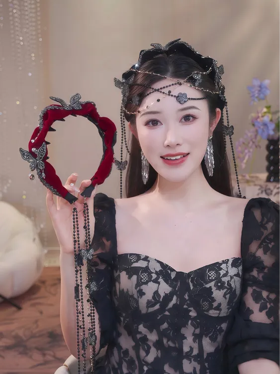 【蝶与星辰】流苏可拆卸冬季新款遮发缝增高颅顶蝴蝶流苏发箍3246