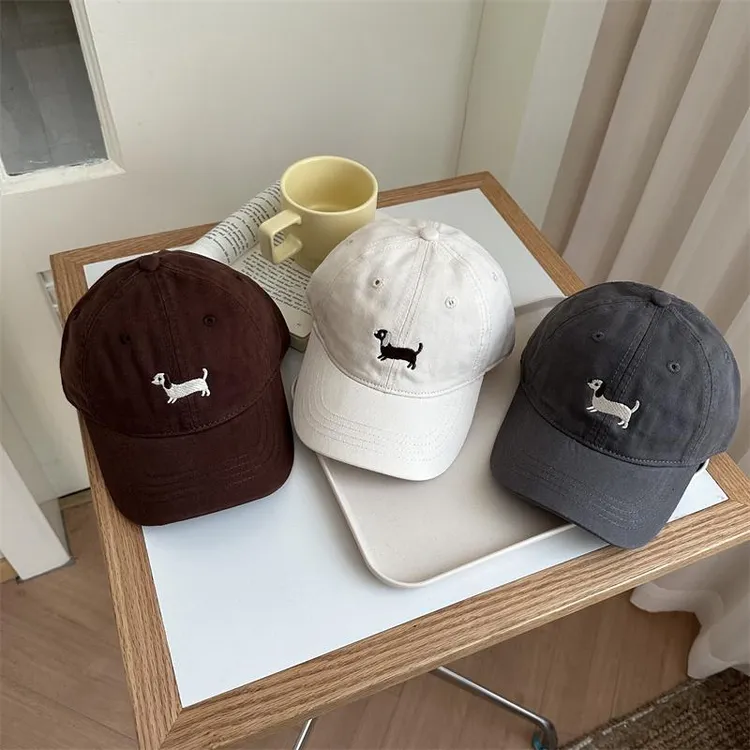 新款宝宝腊肠狗刺绣棒球帽男女儿童ins韩系百搭宽帽檐鸭舌帽子潮