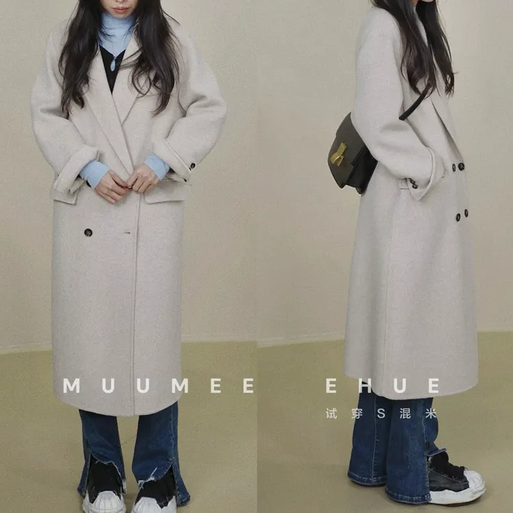 小众简约设计气质复古红【西装领】宽松韩版长款羊毛大衣毛呢