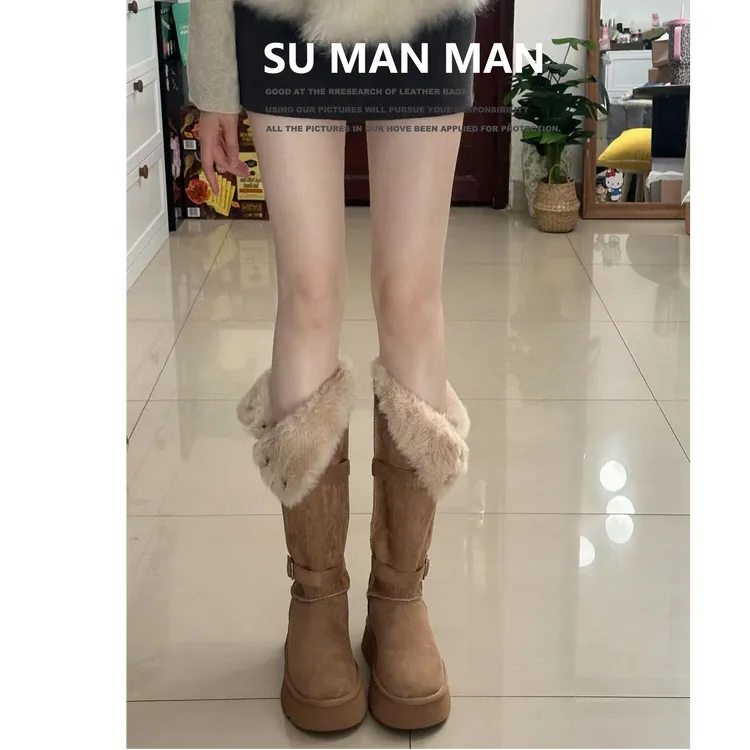 厚底加绒雪地靴女款2025新款冬季防水防滑加厚保暖棉鞋高筒长筒靴