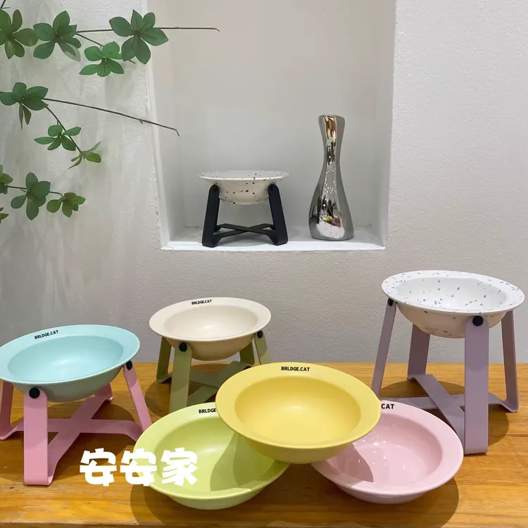 Pecolo陶瓷猫碗罐头碗飞碟饭碗黑色水碗狗碗保护颈椎可爱宠物碗
