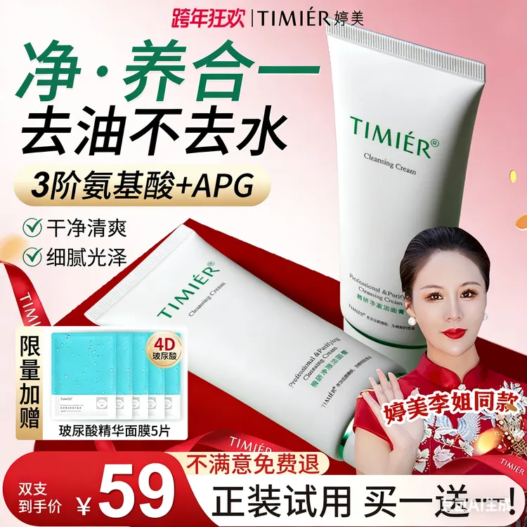 【婷美喜婆婆推荐】婷美氨基酸洁面旗舰店控油洗卸二合一深层清洁