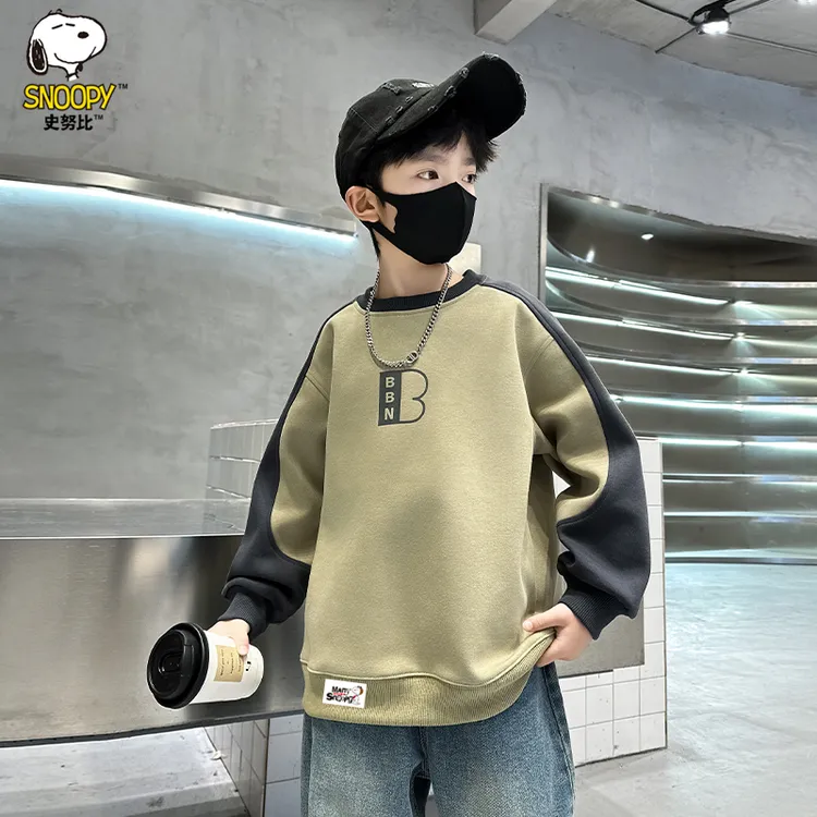 史努比男童卫衣春秋装2025新款洋气中大童长袖打底衫男孩圆领上衣