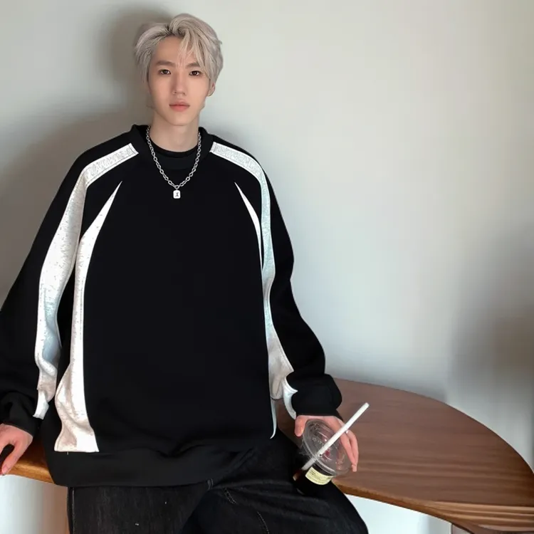 DIIIVERGOM长袖秋季男士刺绣卫衣男士休闲圆领百搭潮流拼接卫衣