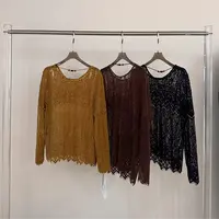 0123·露背蕾丝 SY# 东大门水溶蕾丝圆领露背打底上衣•