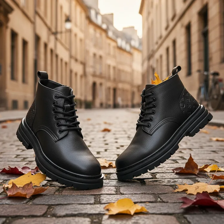 头层牛皮马丁靴男鞋秋冬季加绒系带新款高帮男士鞋子真皮中帮短靴