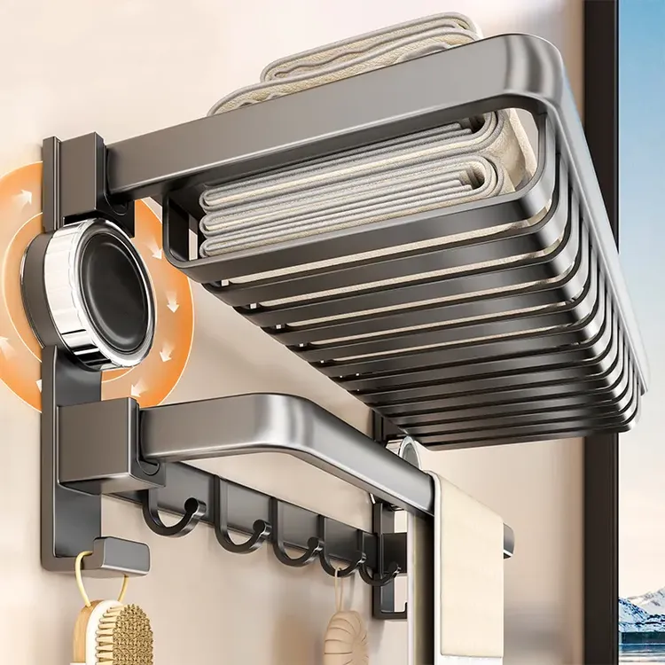 【掉落包赔】浴室吸盘网篮浴巾架卫生间置物架免打孔可折叠毛巾架子