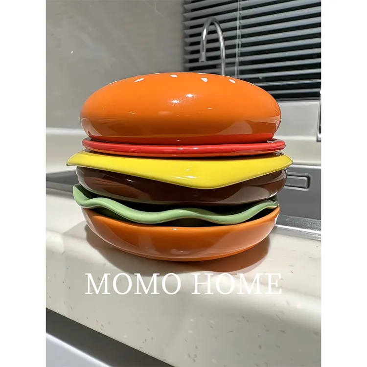 MOMO陶瓷蘸料碟汉堡调味碟家用小碟子盘子酱油碟 · 汉堡包碟子