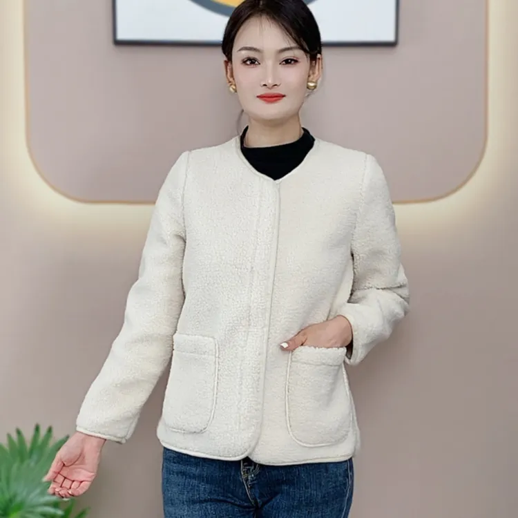 新款春秋季颗粒绒女款外套时尚洋气百搭保暖宽松短款上衣女外套