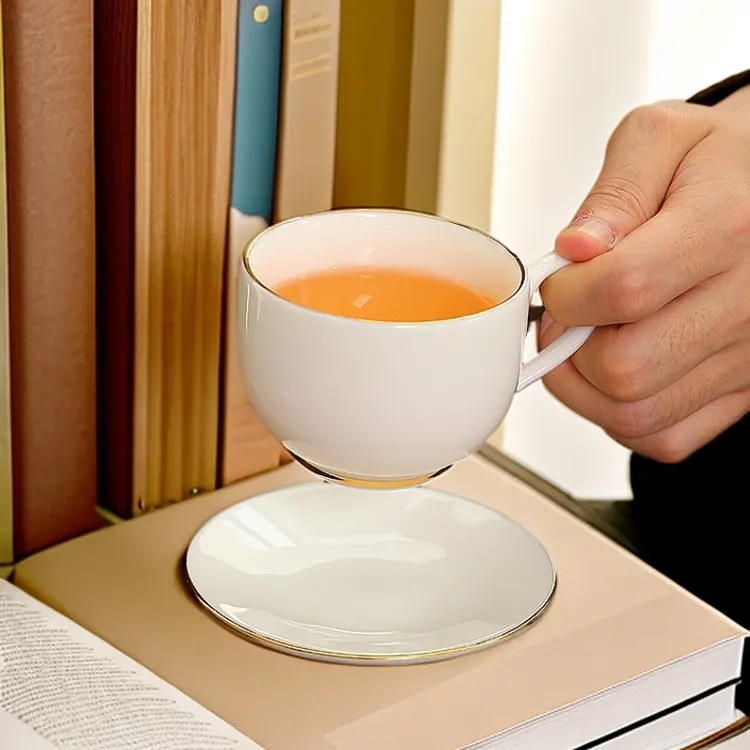 大号羊脂玉陶瓷泡茶杯德化白瓷咖啡杯防烫有耳品茗杯带把茶杯纯色