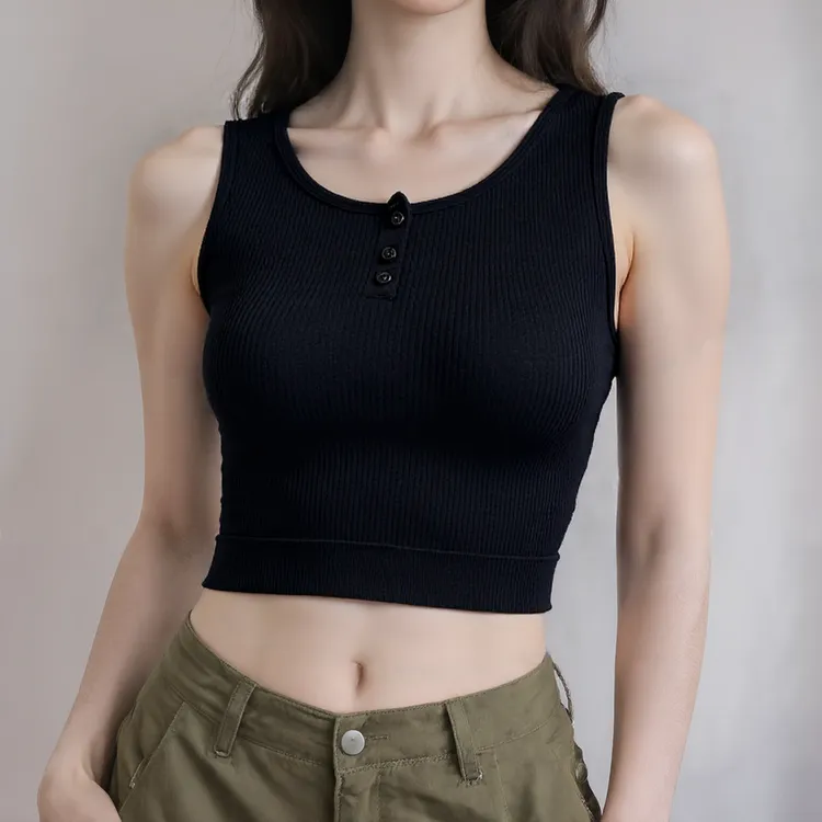 【工厂直发】夏季纽扣背心性感风通勤潮流风时尚风背心吊带黑色百搭