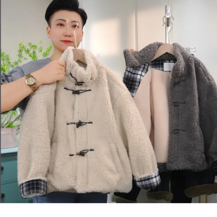 儿童拼接加厚棉服2025冬季新款韩版男女童格子毛毛外套加厚棉衣