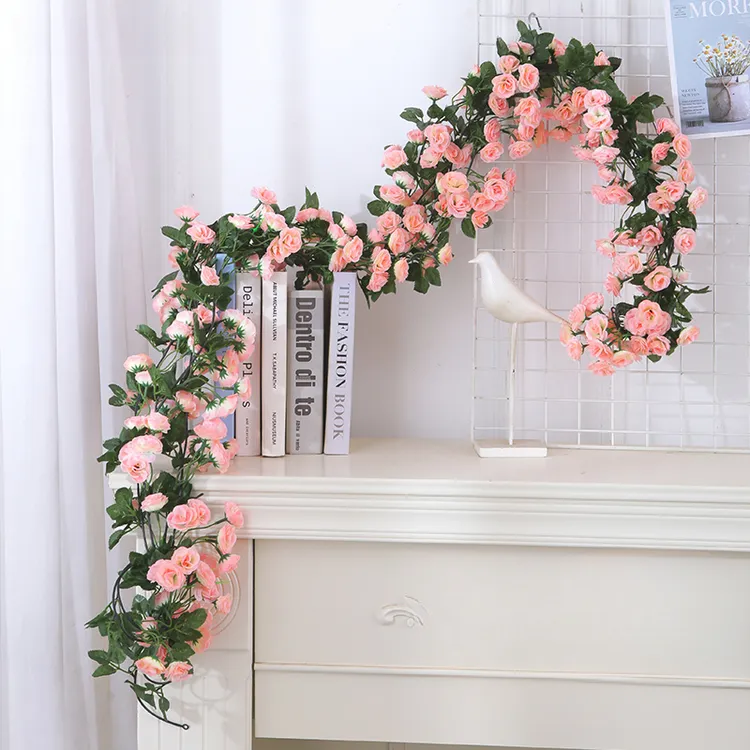 仿真玫瑰藤条假花装饰缠绕下水管道栏杆遮挡藤蔓吊顶塑料拉花绢花